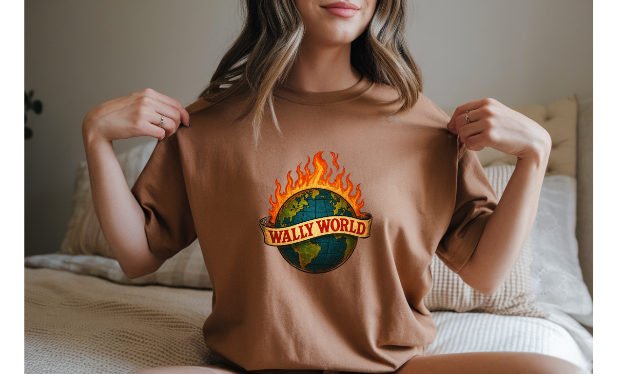 World on Fire Graphic T-Shirt – Wally World Design for Comfort and Style