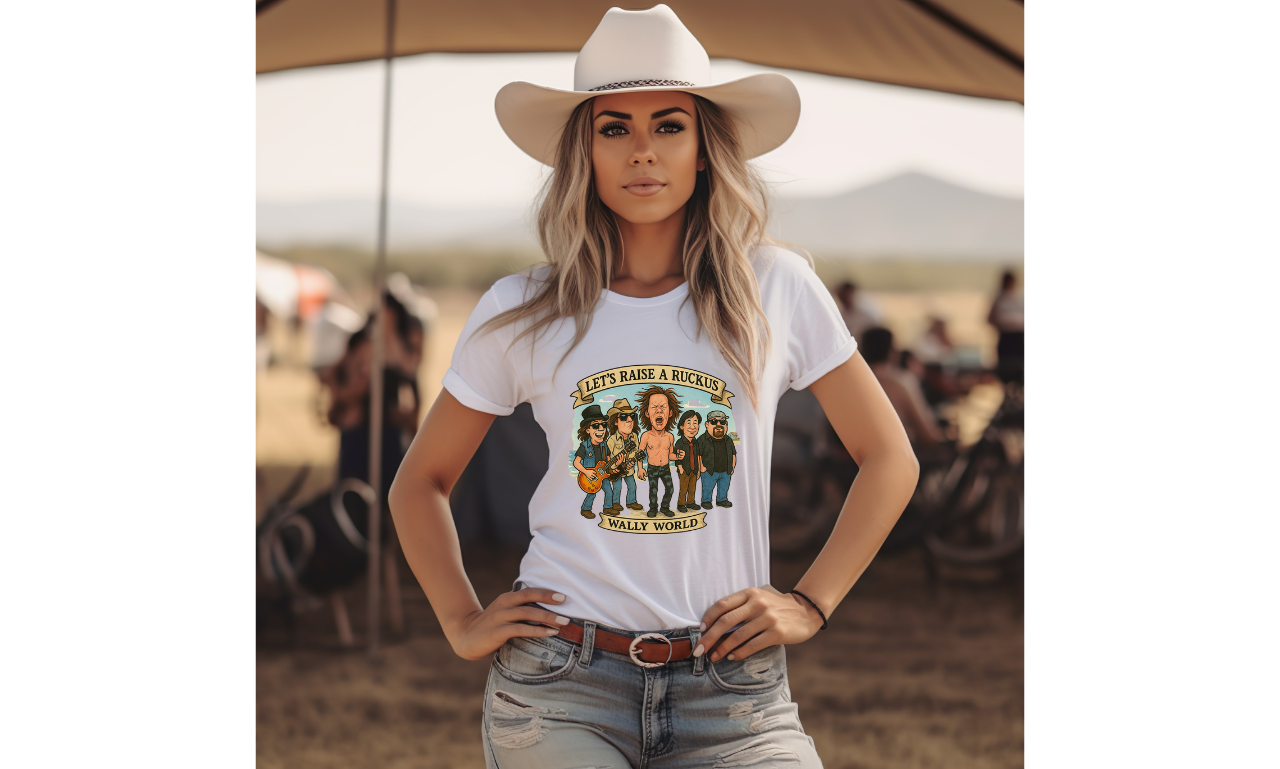 Band Illustration T-Shirt – 'Let's Raise a Rukus' Wally World Design